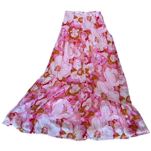 MinkPink Pink Tiered Ruffle Maxi Skirt XS Cottagecore Boho Vacation Full $129 - Picture 6 of 10